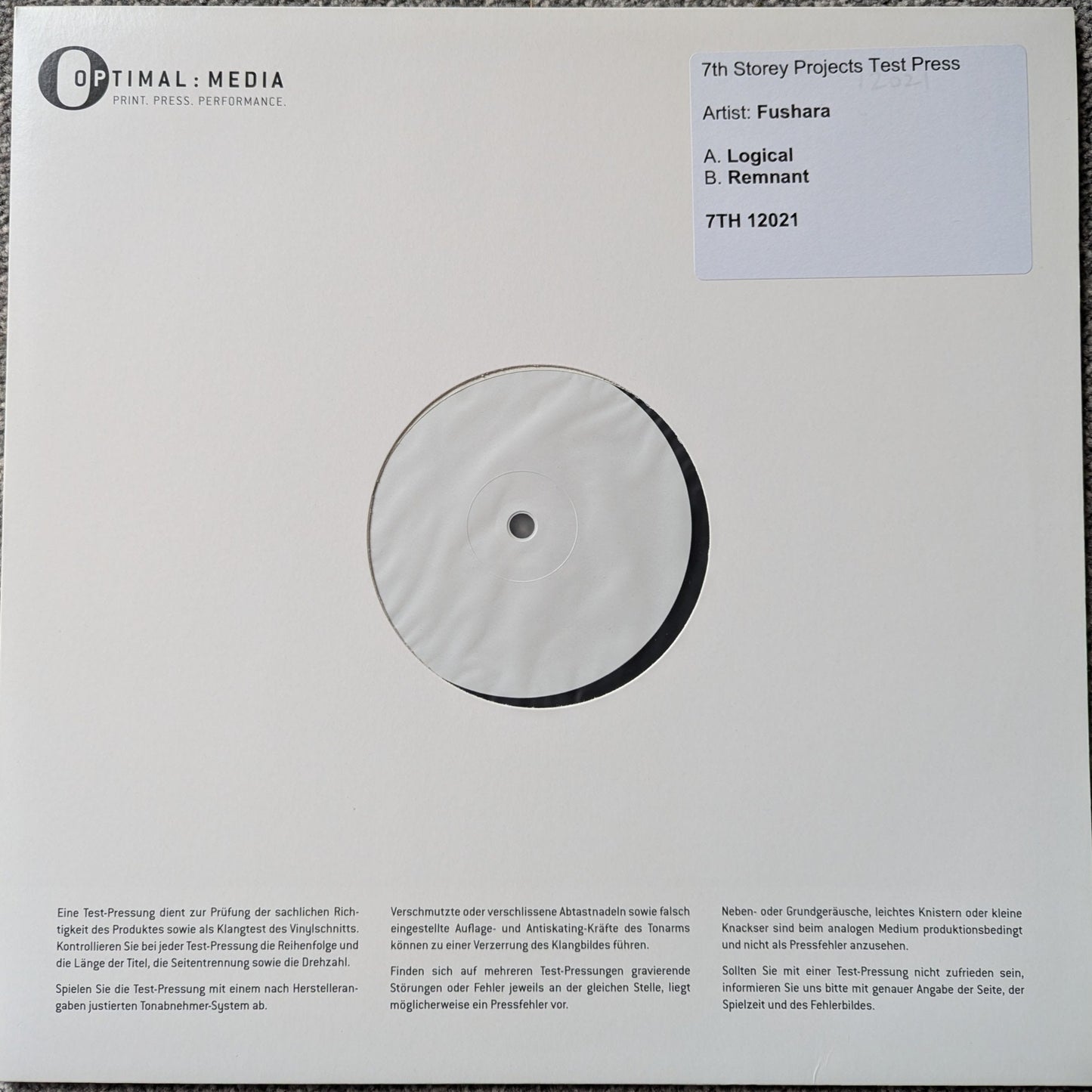 test press copy of Fushara - Logical / Remnant - 12" vinyl release on 7th Storey Projects