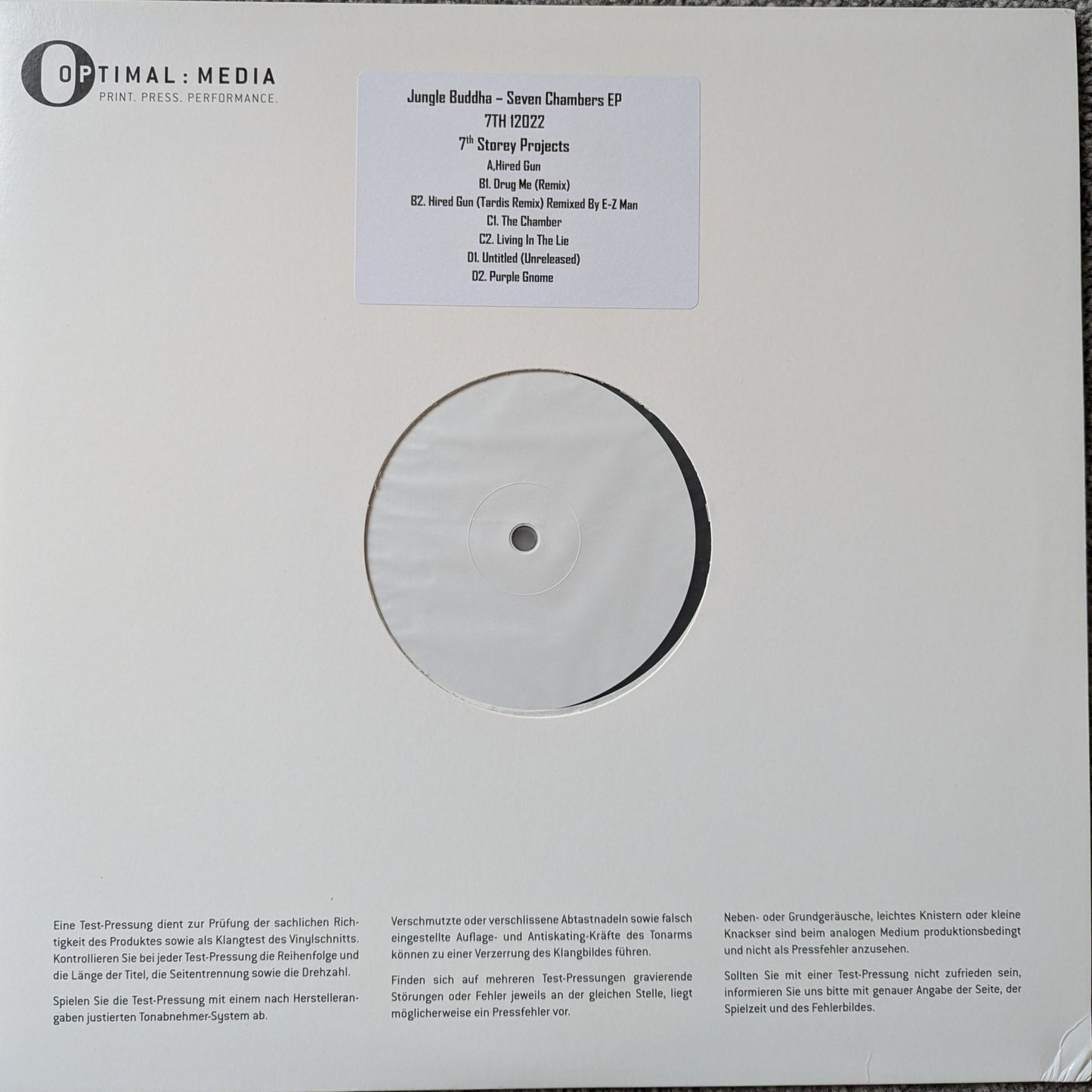 test press copy of Jungle Buddha - Seven Chambers EP - 2x12" Vinyl release on 7th Storey Projects