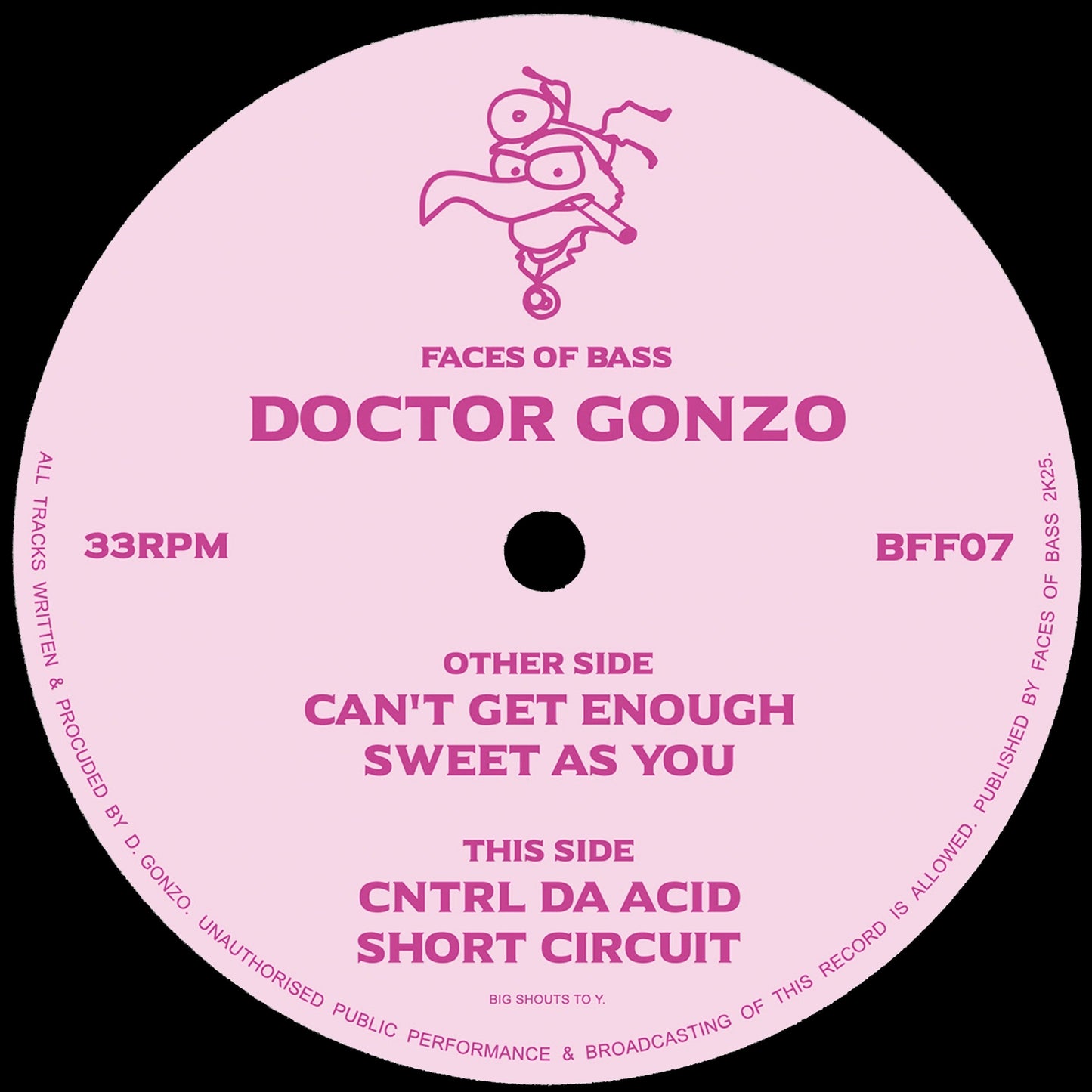 label art of Doctor Gonzo - Faces Of Bass 07 - 12" vinyl release on Faces of Bass