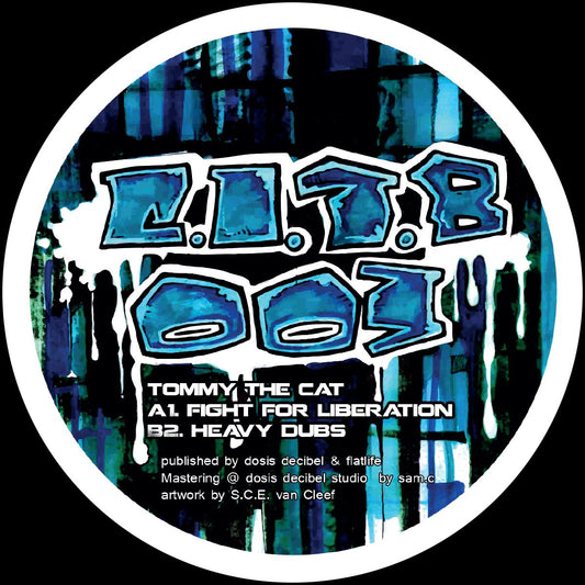 Label Art of Tommy The Cat – When The Cat From The House Is, limited edition 12" blue vinyl released on Cat In The Bag