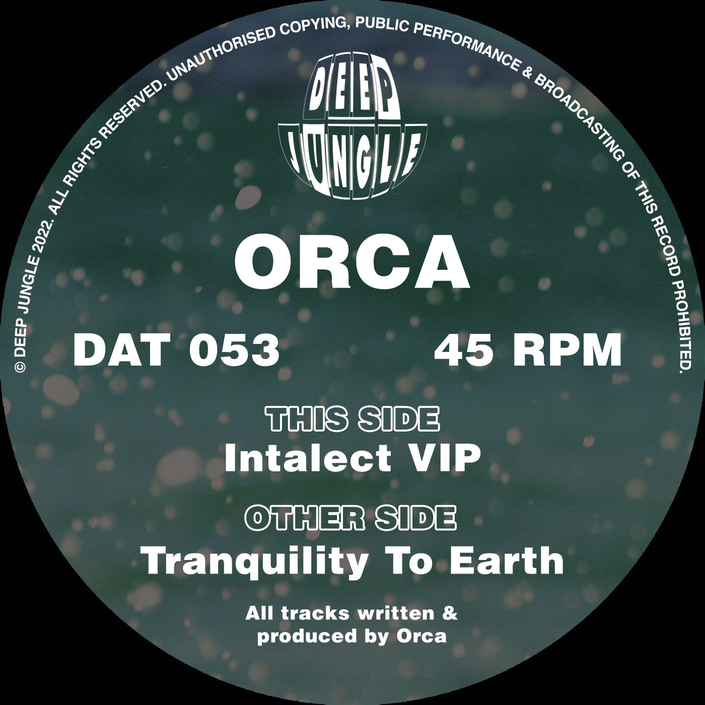 label art of Orca - Tranquility To Earth / Intalect VIP - 12" vinyl reissue on Deep Jungle