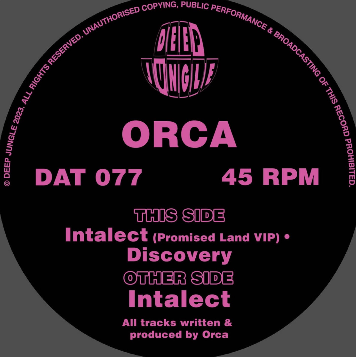 Label Art of Orca - Intalect, 12-inch black vinyl release on Deep Jungle