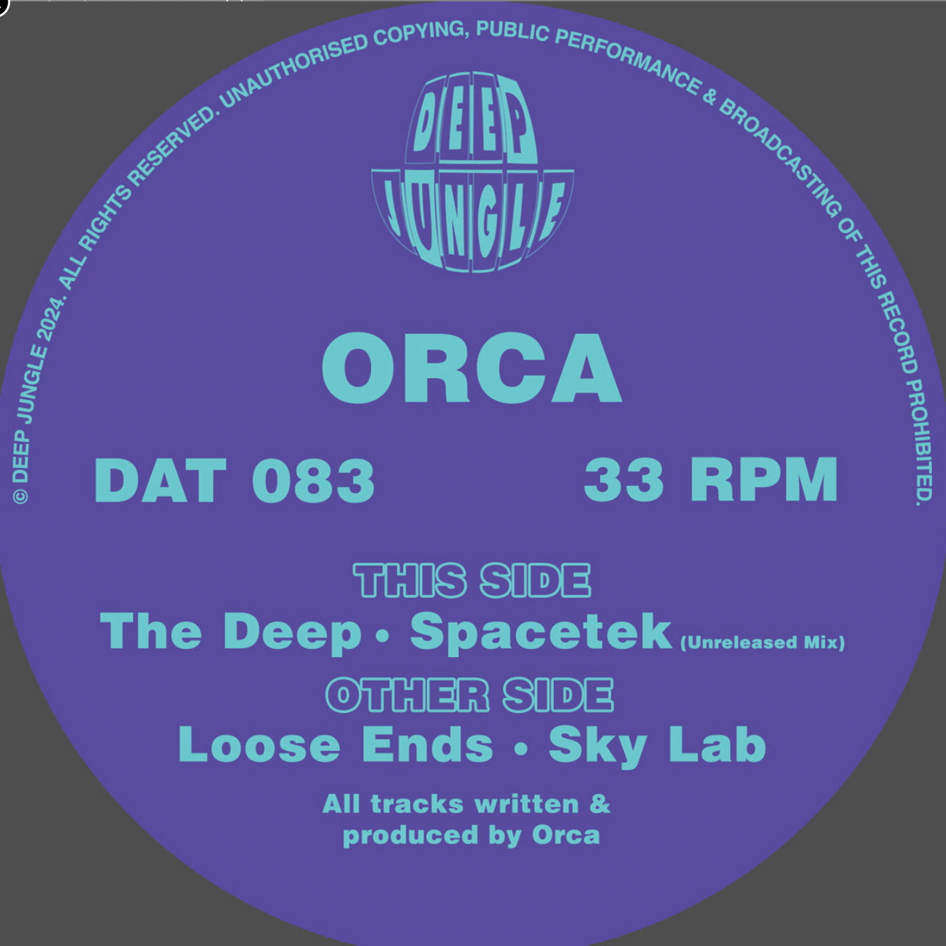 Label Art of Orca - Loose Ends / Sky Lab / The Deep / Spacetek (Unreleased Mix), 12-inch black vinyl release on Deep Jungle