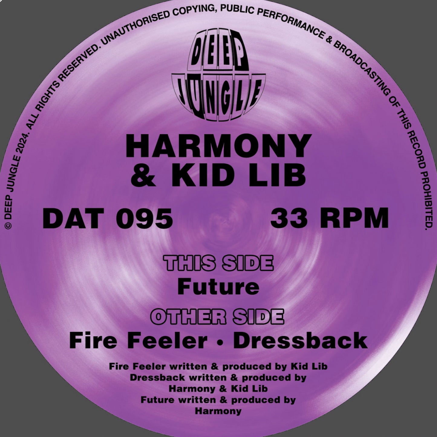 label art of Harmony & Kid Lib - Fire Feeler - 12" vinyl release on Deep Jungle
