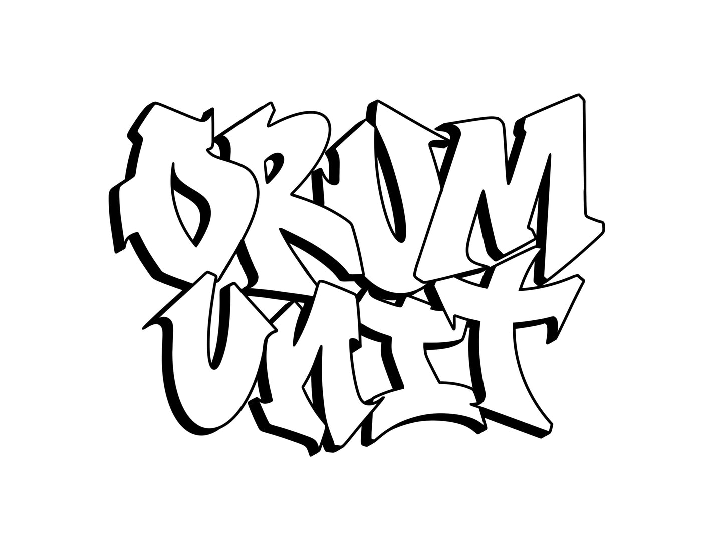Black and white graffiti-style bubble lettering reading 'DRUM UNIT' on a plain white background.