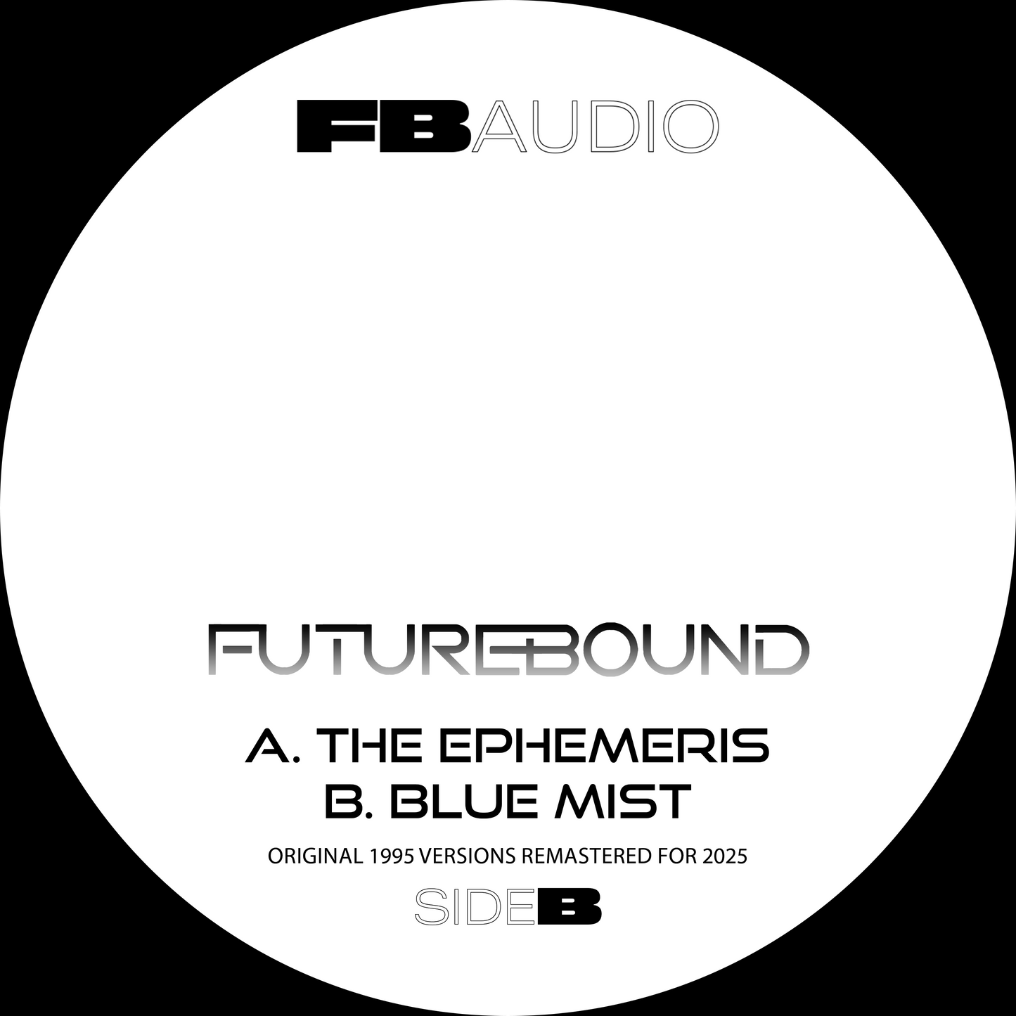 Album cover for 'Futurebound' by FB Audio with tracklist on a white circle