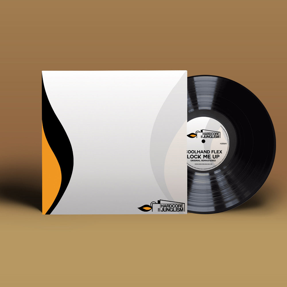 Vinyl record with a white label and black disc on a brown background