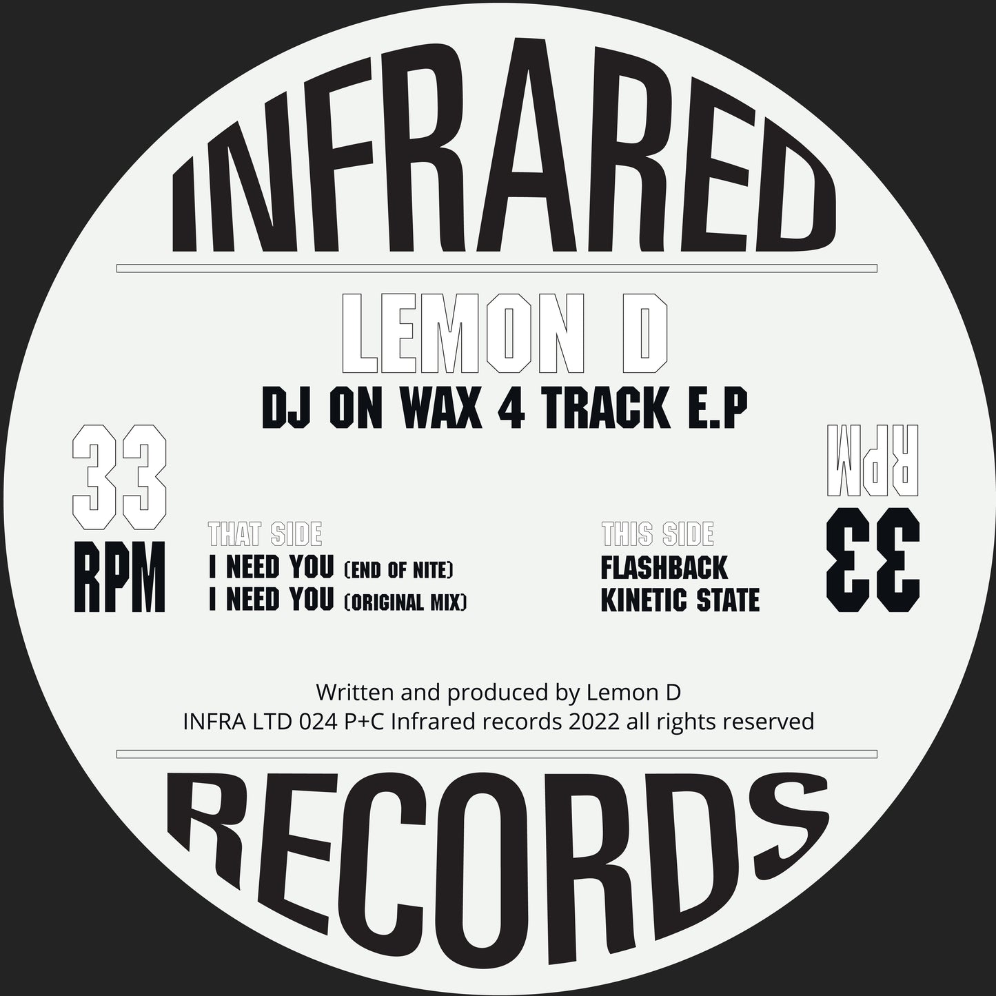 Label Art of From Lemon D – DJ On Wax 4 Track E.P, limited edition 12-inch red vinyl release on Infrared