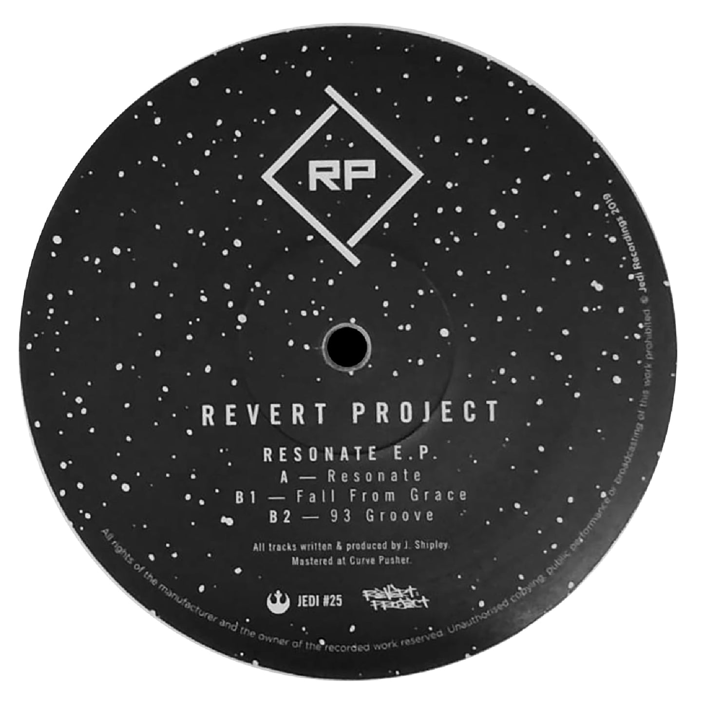 Label Art of Revert Project – Resonate EP, limited edition 12" white vinyl released on Jedi Recordings