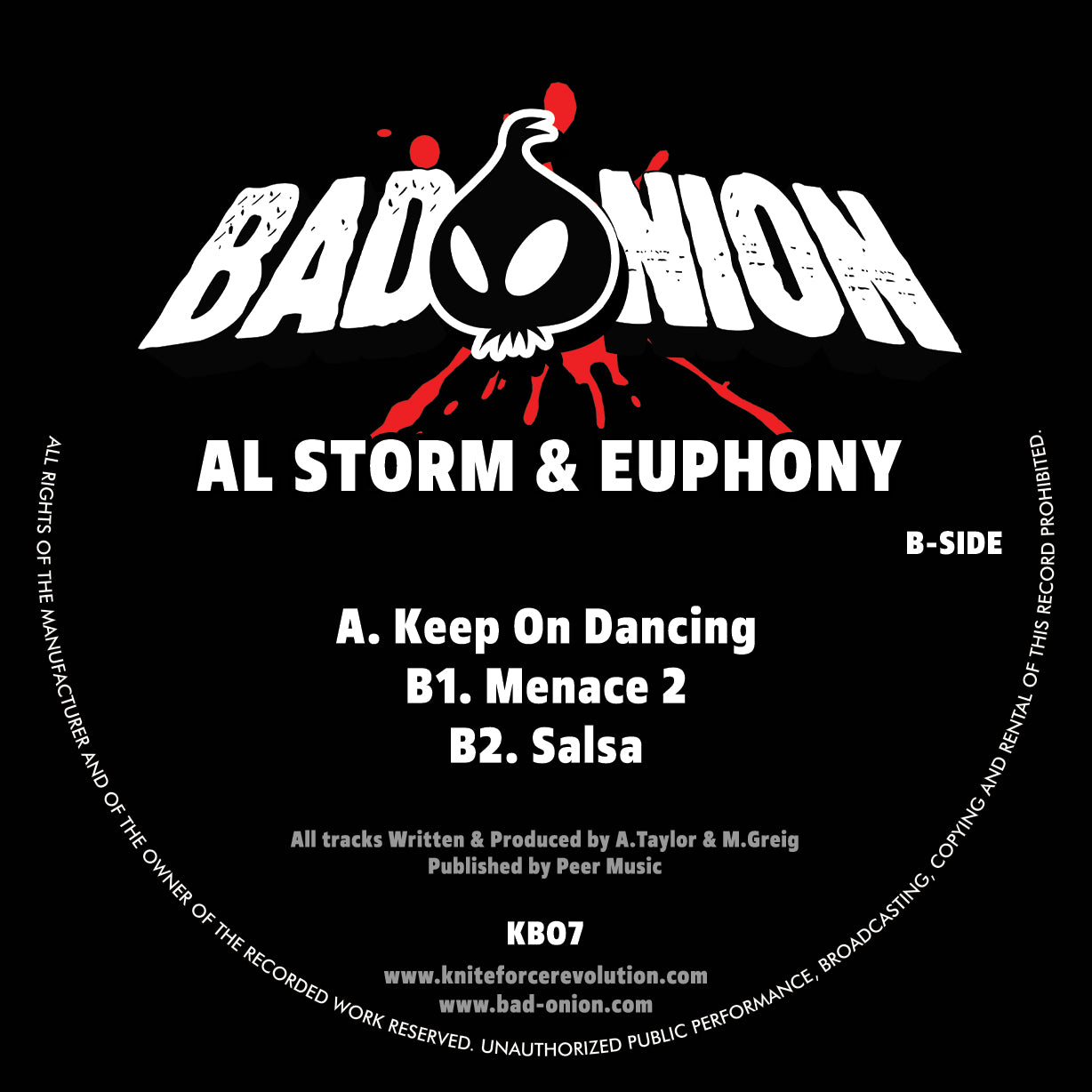 label art of Al Storm & Euphony - Keep On Dancing, 12" vinyl release on Bad Onion