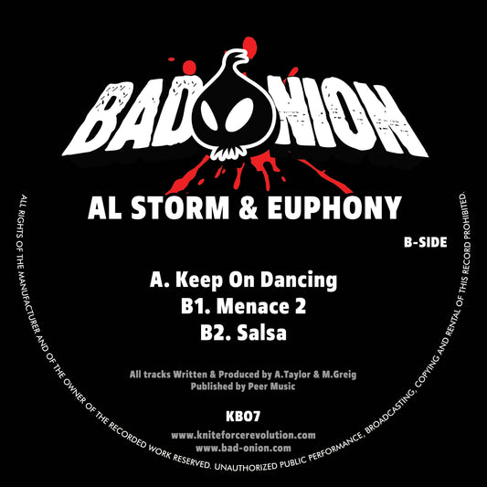 label art of Al Storm & Euphony - Keep On Dancing, 12" vinyl release on Bad Onion