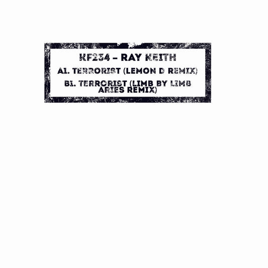 cover art of Ray Keith - Terrorist Remixes EP, 12" white vinyl release on Kniteforce Records