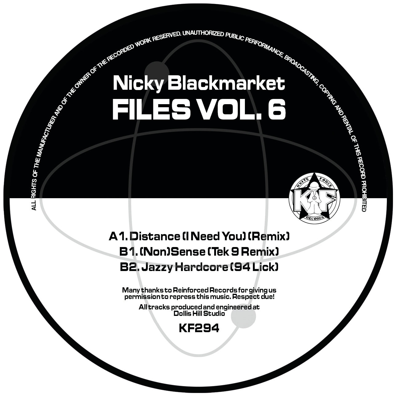 label art of Nicky Blackmarket - Files Volume Six - vinyl release on Kniteforce Records