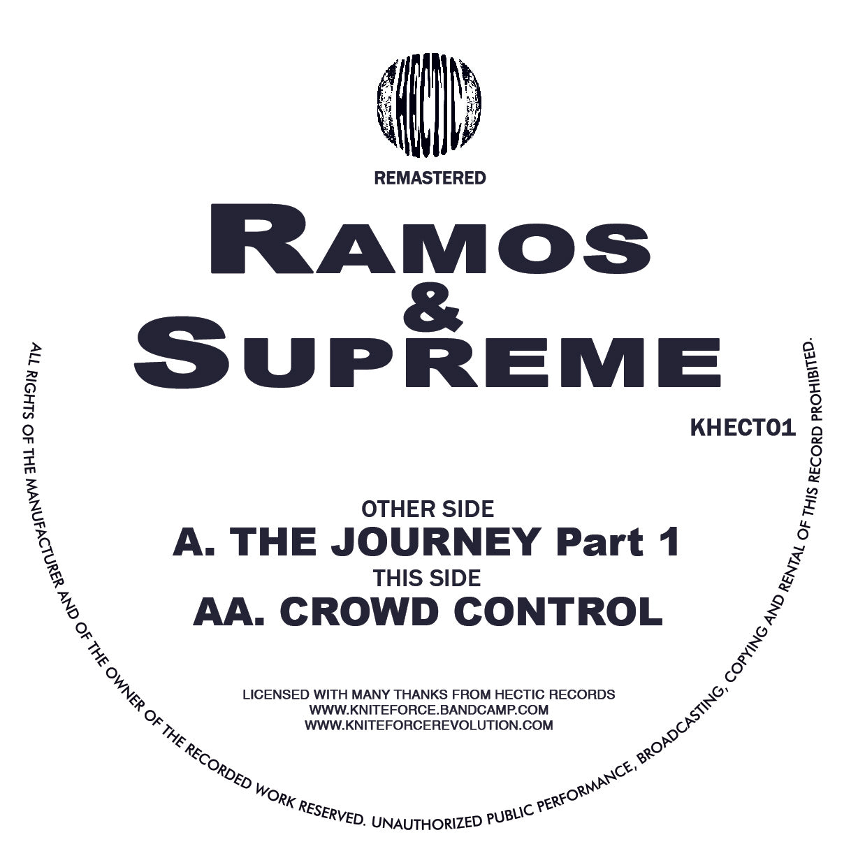 Label art for Ramos & Supreme – The Journey Part 1 / Crowd Control on limited edition 12-inch White Vinyl from Hectic Records