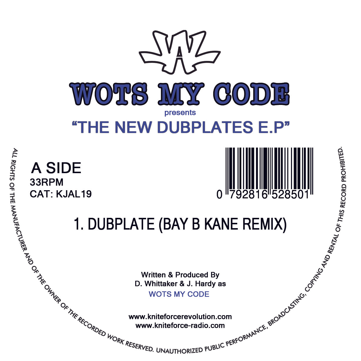 Label Art of From Wots My Code – The New Dubplates E.P, limited edition 12-inch black vinyl release on Just Another Label