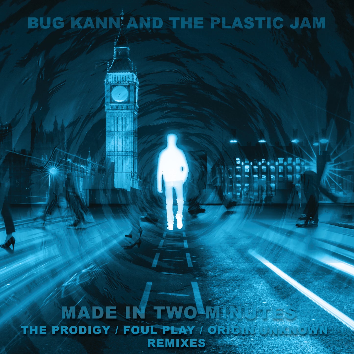 cover art of Bug Kann And The Plastic Jam - Made In Two Minutes (The Prodigy / Foul Play / Origin Unknown Remix Remixes), 12" vinyl release on Kniteforce Records