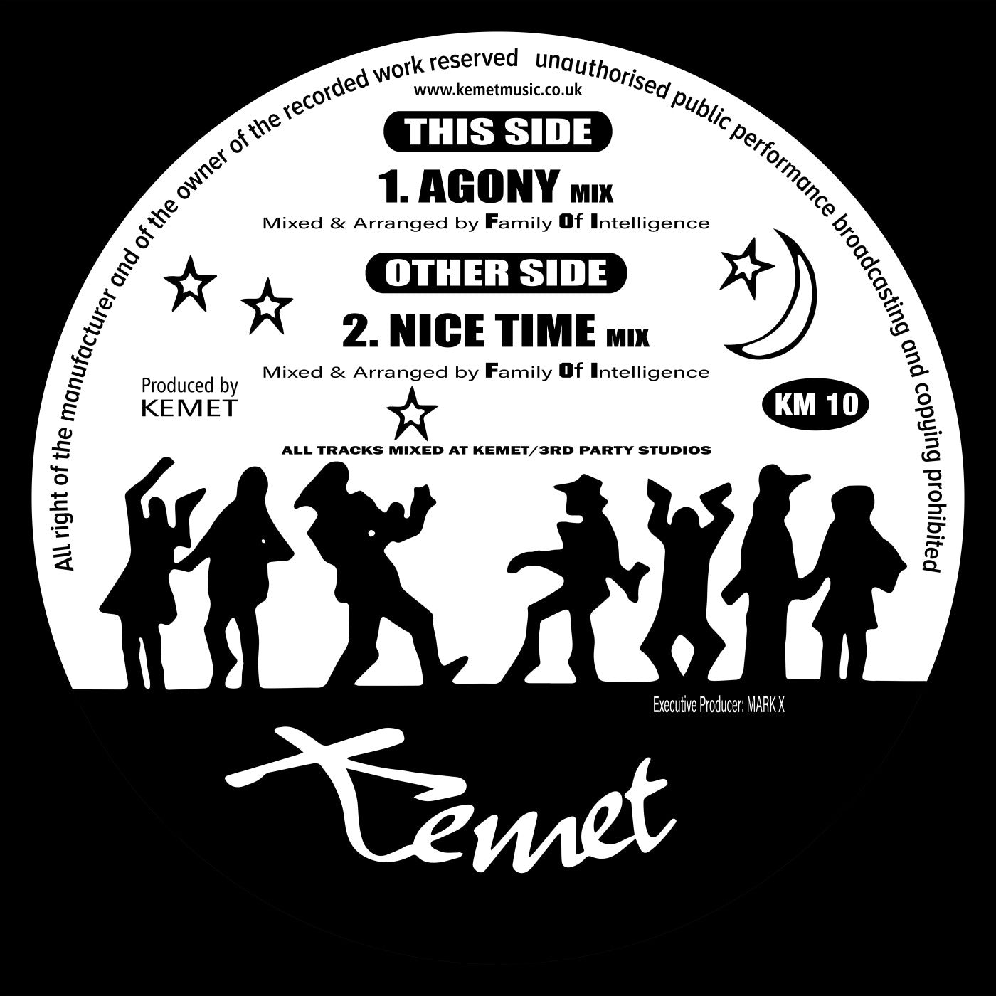Label Art of Family Of Intelligence – Agony / Nice Time, limited edition 12" black vinyl released on Kemet