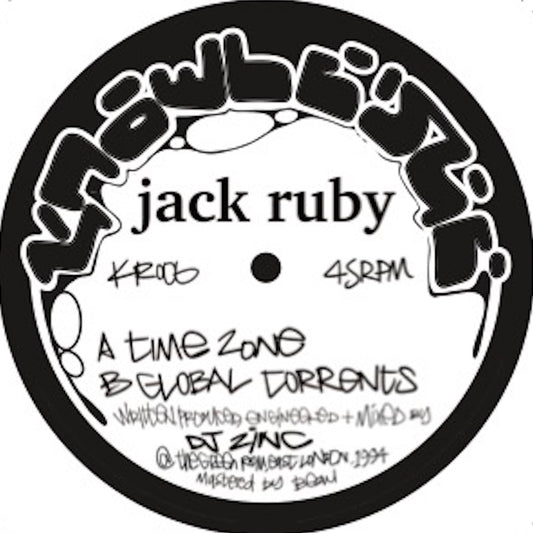 Label art of Jack Ruby - Time Zone / Global Torrents - 12" vinyl release on Knowledge records