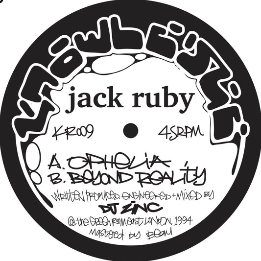 Label art of Jack Ruby - Ophelia / Beyond Reality - 12" vinyl release on Knowledge Records