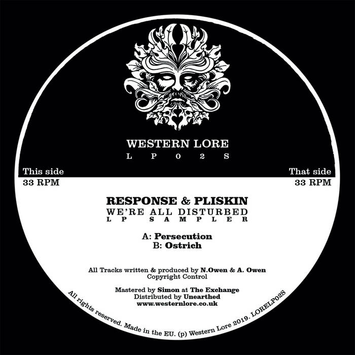 Label Art of Response & Pliskin – We're All Disturbed LP Sampler, limited edition 12" black vinyl released on Western Lore