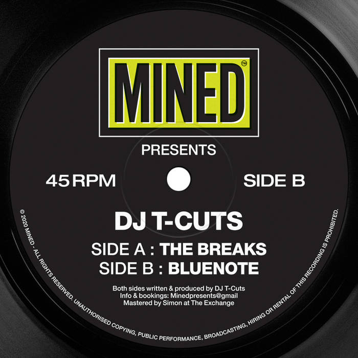Label Art of DJ T-Cuts - Mined 002, limited edition 12" black vinyl released on Mined