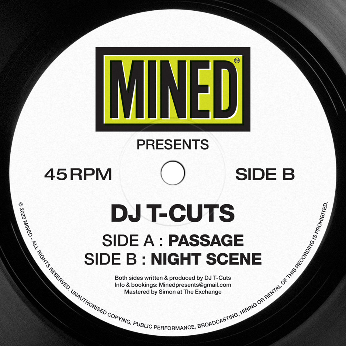 Label Art of DJ T-Cuts - Mined 005, limited edition 12" black vinyl released on Mined