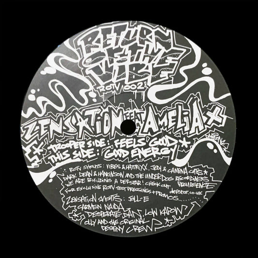 Label Art of Zensation Featuring Amelia X – Feels Good / Good Energy, limited edition 12" black vinyl released on Return Of The Vibe