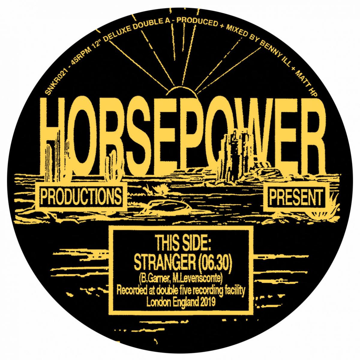 Label Art of Horsepower Productions – Stranger / TP, limited edition 12" black vinyl released on Sneaker Social Club