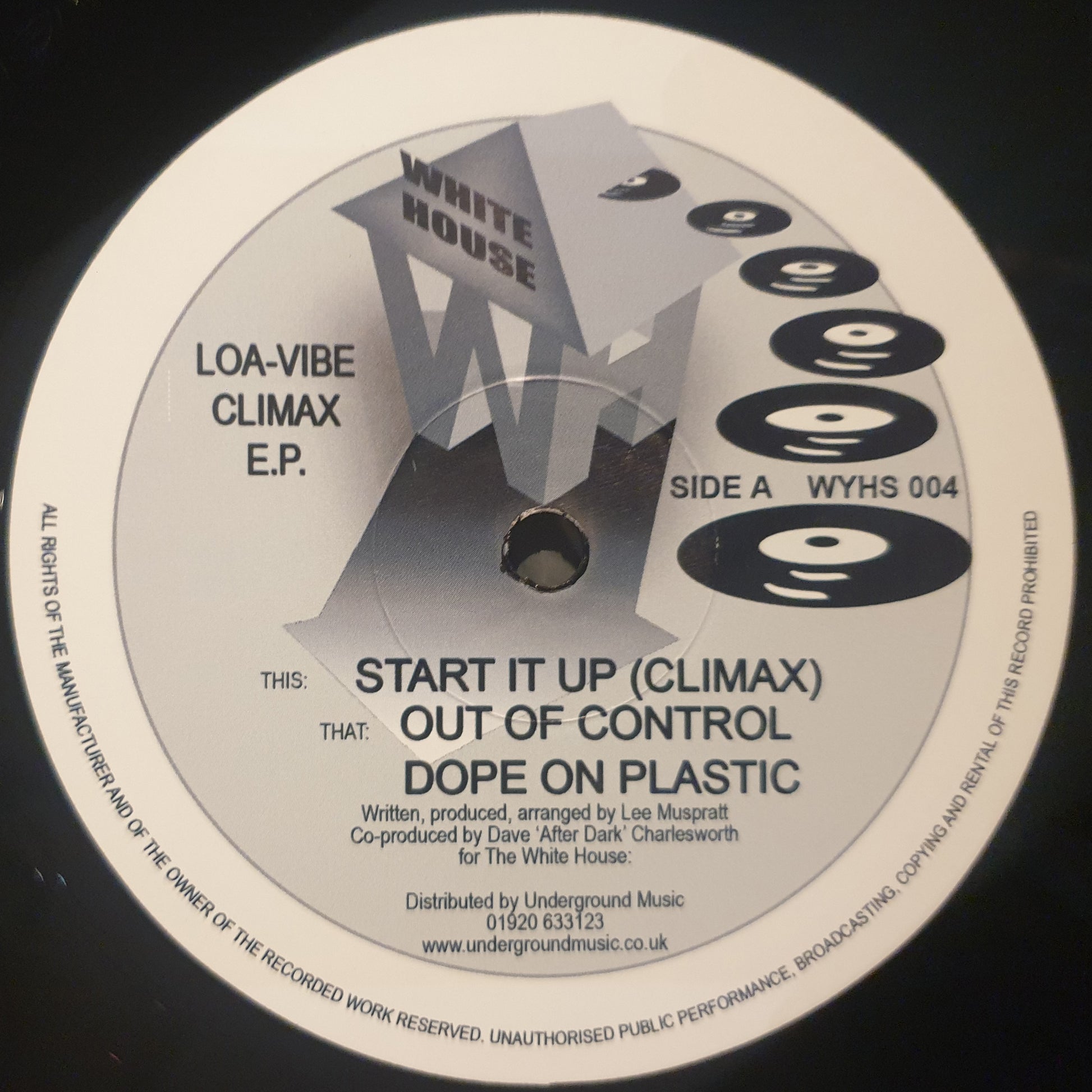 label art of Loa-Vibe - Climax EP, 12" vinyl release on White House