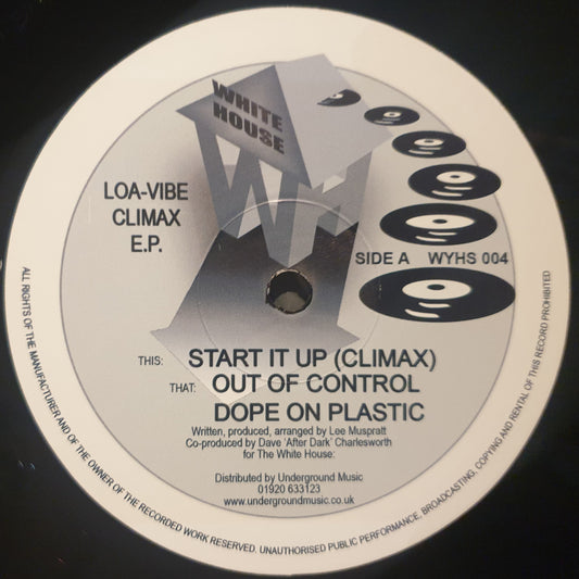 label art of Loa-Vibe - Climax EP, 12" vinyl release on White House