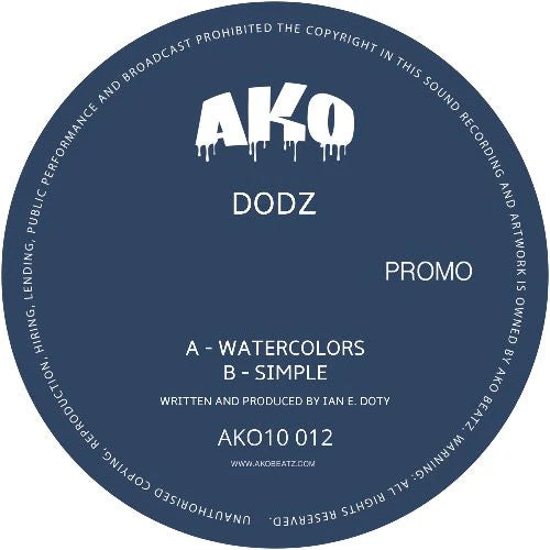 Label Art of Dodz - Watercolors / Simple, 10" blue vinyl released on AKO Beatz