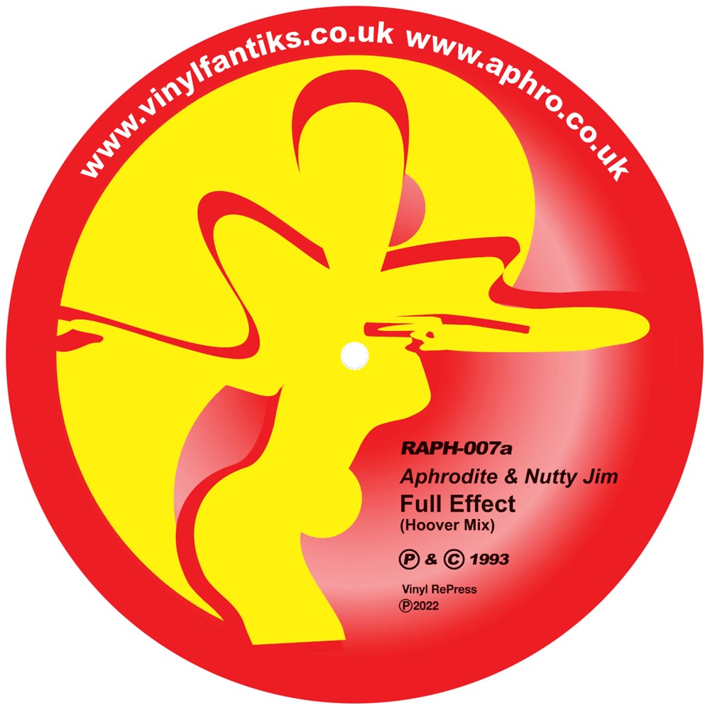 label art of Aphrodite & Nutty Jim – Full Effect/Feel Real - 12" vinyl release on Aphrodite Recordings