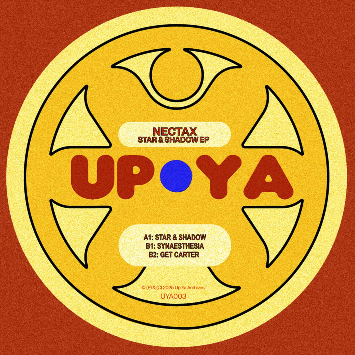 Album cover with 'UPOYA' and 'Nectax' text on a yellow circle against a red background