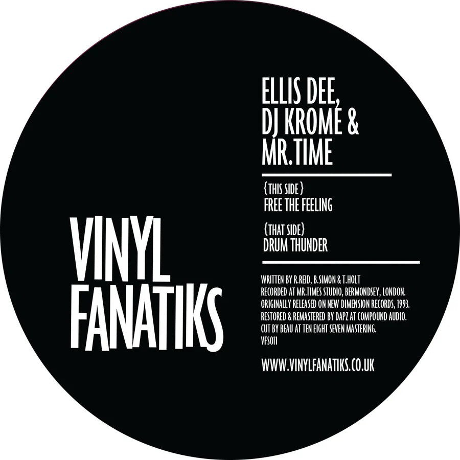 label art of Ellis Dee, DJ Krome & Mr Time - Free The Feeling / Drum Thunder - vinyl release on Vinyl Fanatiks
