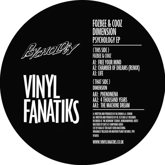 label art of Fozbee & Cooze / Dimension - Psychology EP , 12" vinyl release On Vinyl Fanatiks