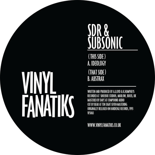 label art of SDR & Subsonic – Ideology/Abstrax - 12" pink vinyl release on Vinyl Fanatiks