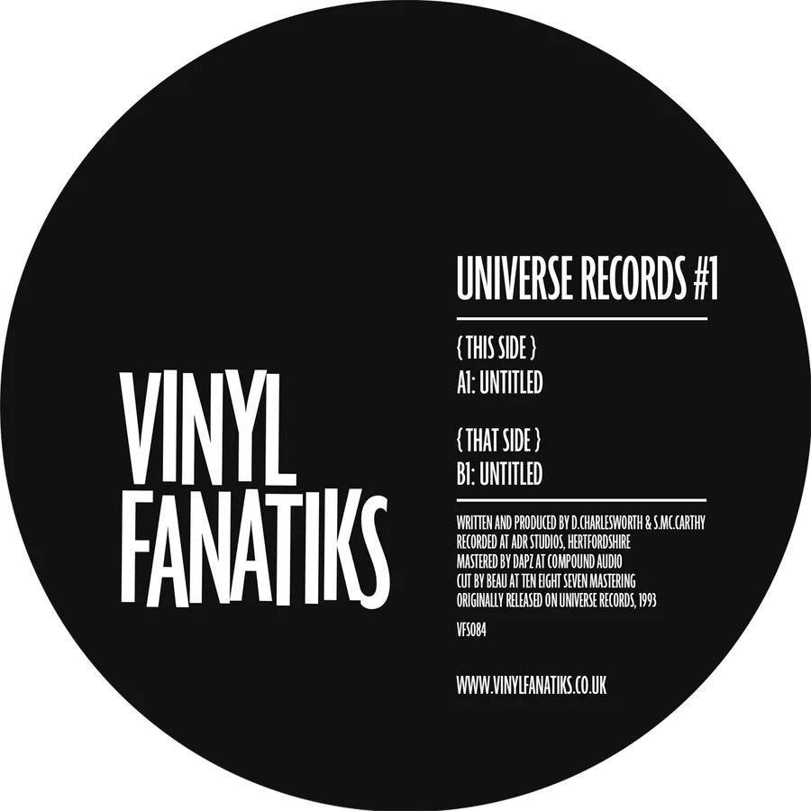 Vinyl record label with 'Vinyl Fanatiks' and 'Universe Records #1' text on a black background