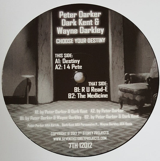 Label Art of Peter Darker - Choose Your Destiny, limited edition 12" black vinyl release on 7th Storey Project