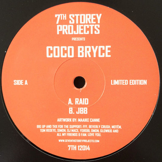 Label Art of From Coco Bryce - Raid / JBB, limited edition 10" black vinyl release on 7th Storey Projects
