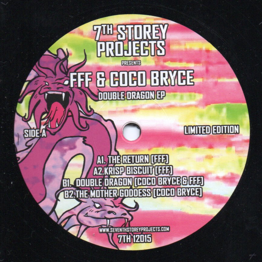 Label Art of FFF & Coco Bryce - Double Dragon EP, limited edition 12" black vinyl release on 7th Storey Projects