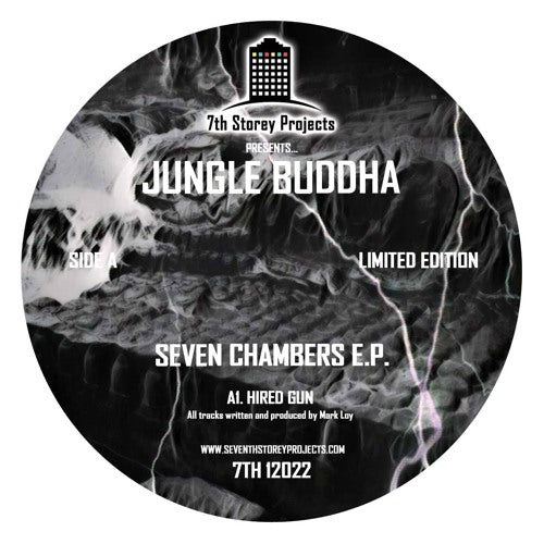 Label Art of From Jungle Buddha - Seven Chambers EP, limited edition double 12-inch black vinyl EP release on 7th Storey Projects