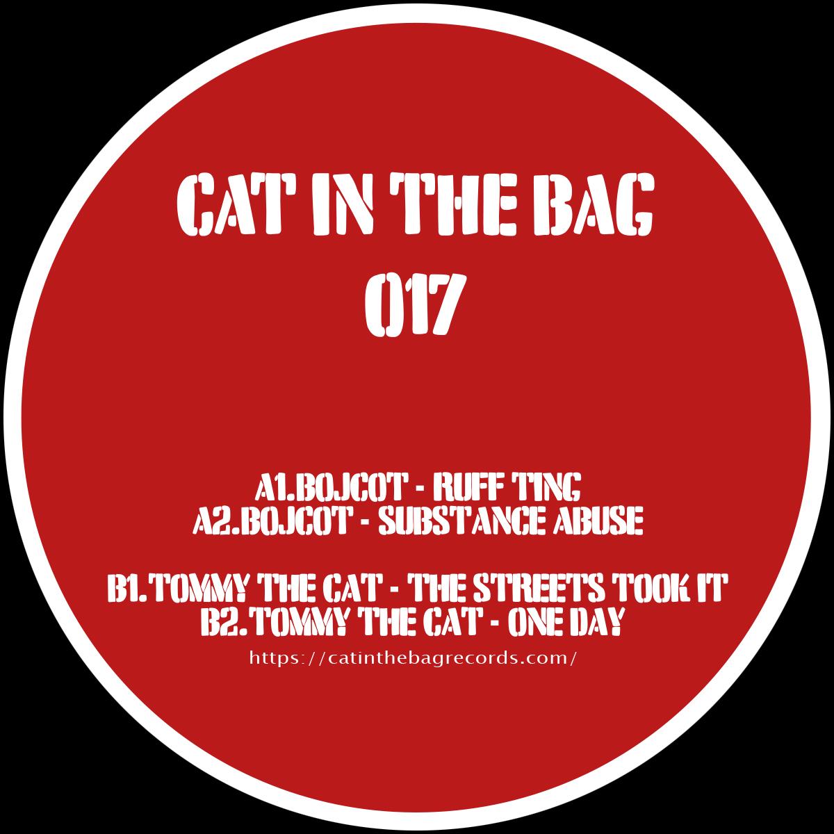 Red record label with white text on a black background