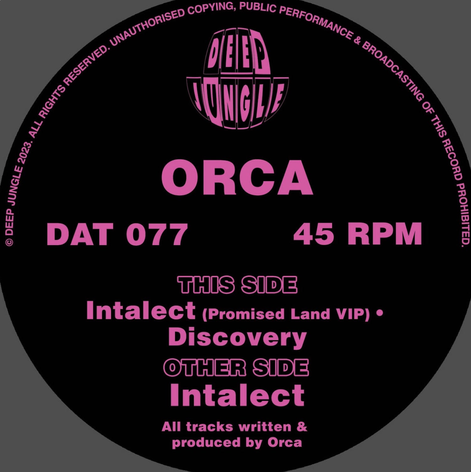 Label Art of Orca - Intalect, 12-inch black vinyl release on Deep Jungle