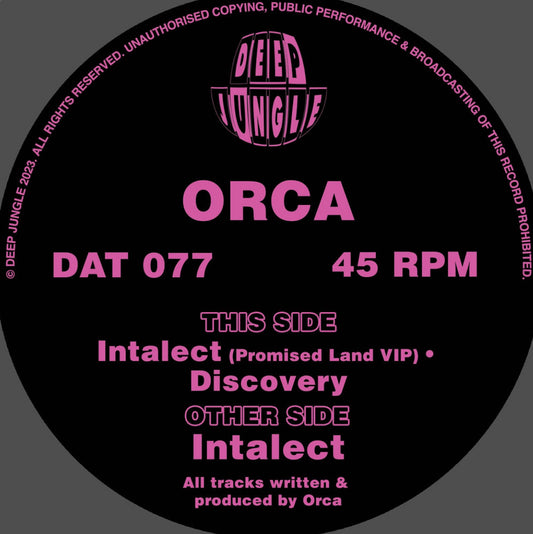Label Art of Orca - Intalect, 12-inch black vinyl release on Deep Jungle