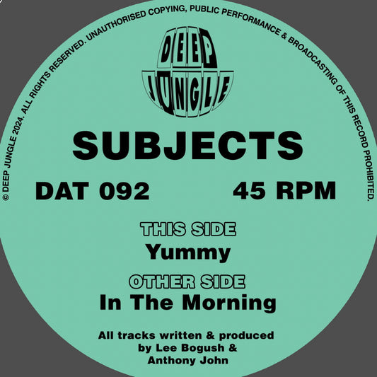 Label art of Subjects - In The Morning - 12" vinyl release on Deep Jungle