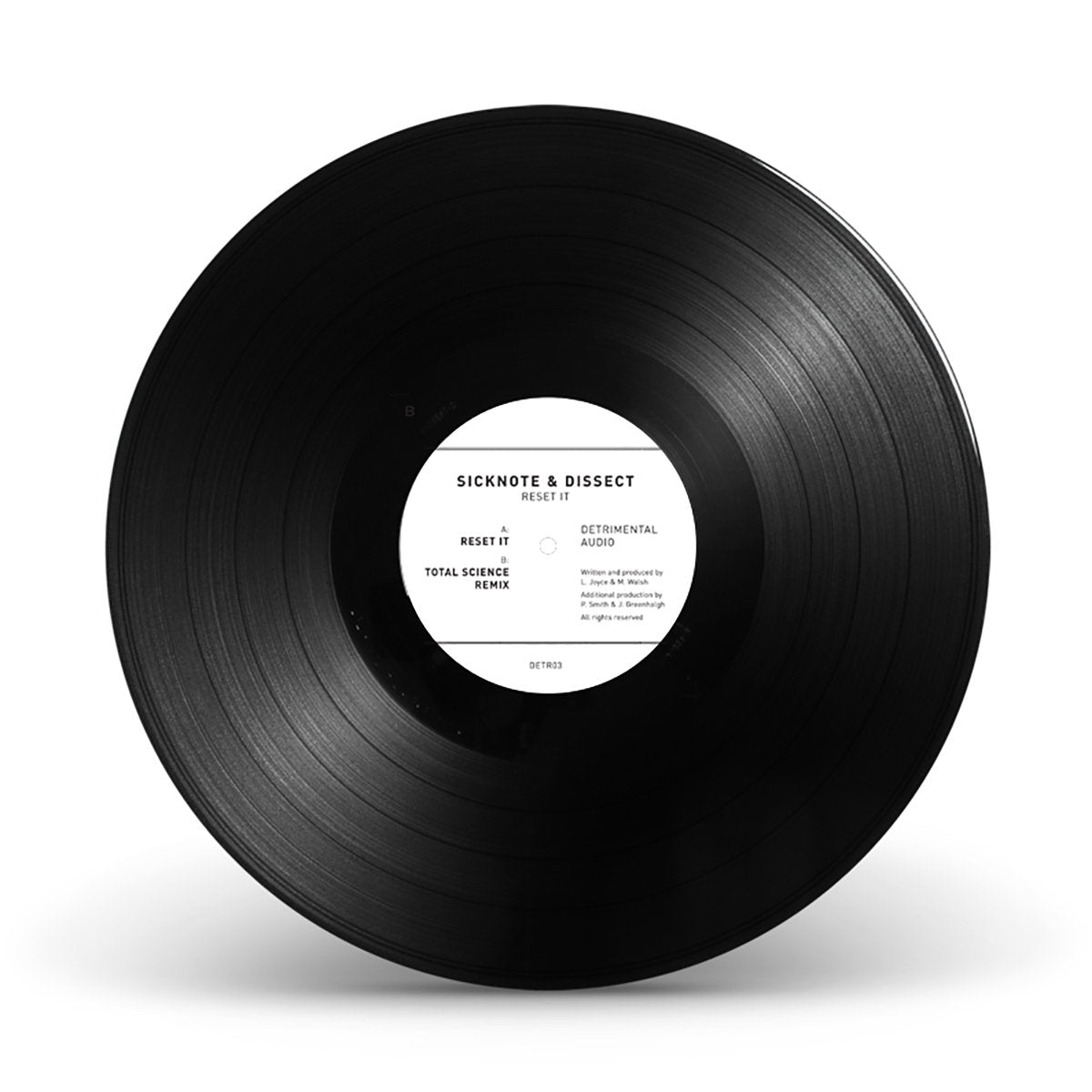 Label Art of Sicknote & Dissect - Set It, limited edition 12" black vinyl released on Detrimental Audio.