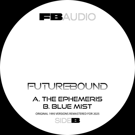 Album cover for 'Futurebound' by FB Audio with tracklist on a white circle