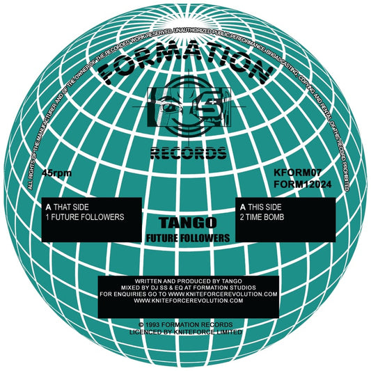 Teal vinyl record with grid pattern and text on a white background
