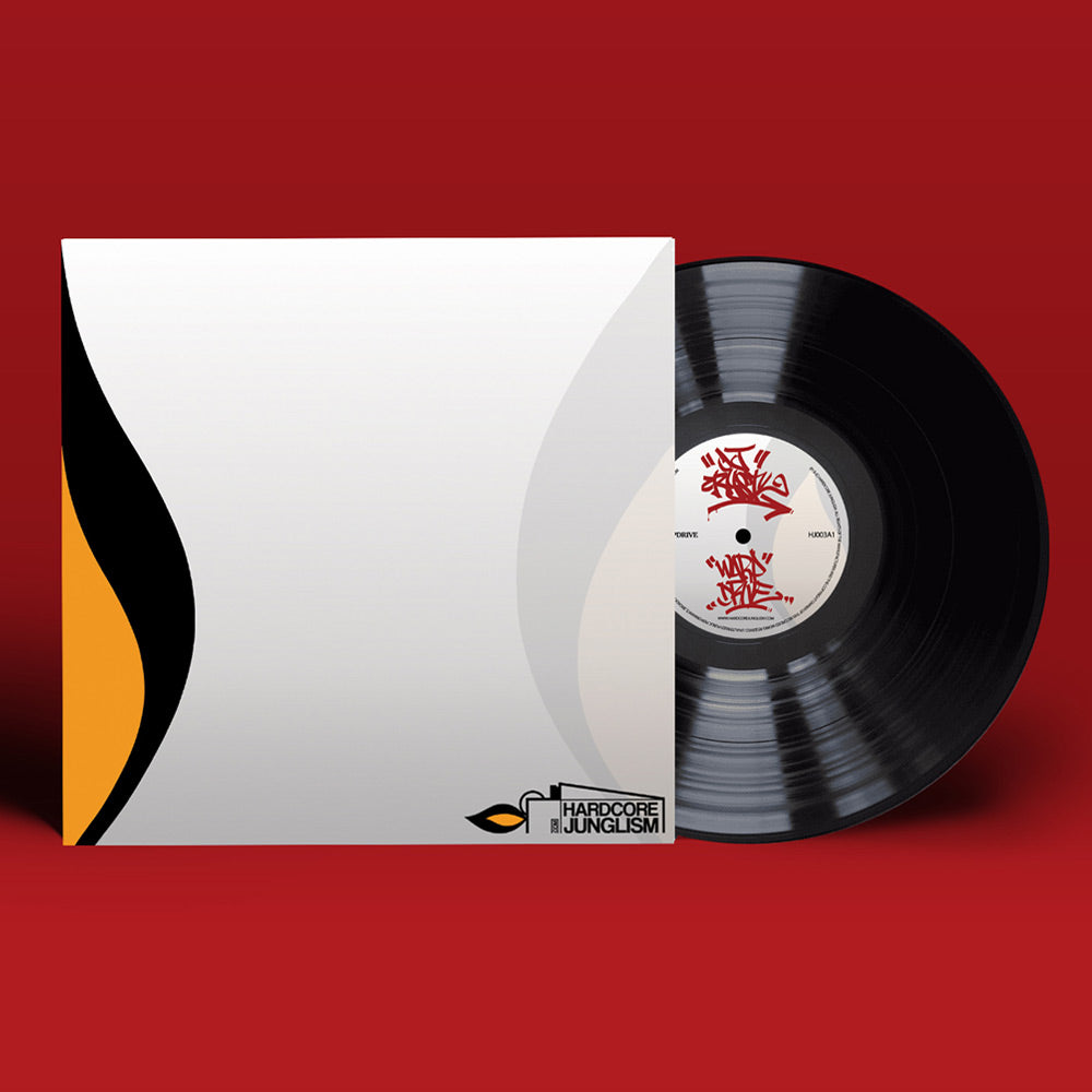 Vinyl record and its cover on a red background