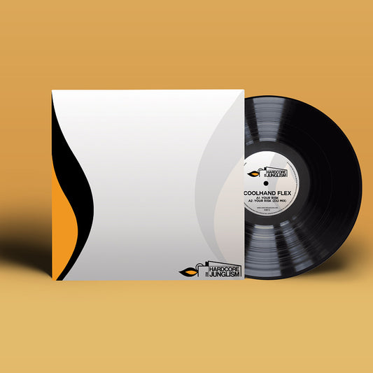 Vinyl record with a white sleeve on a beige background